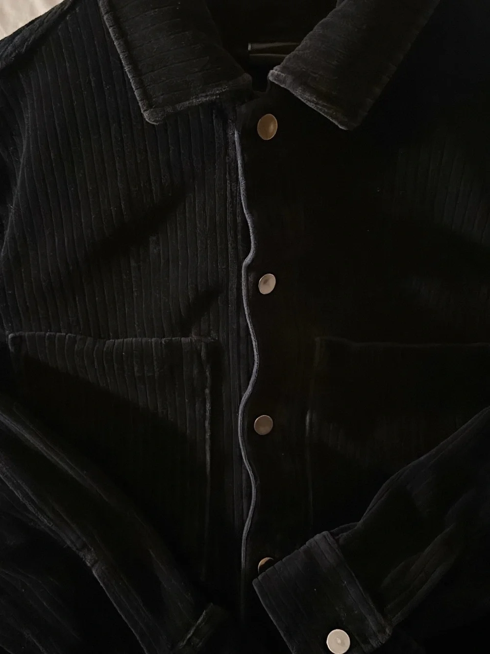 Black  Corduroy Button-Up Shirt Jacket